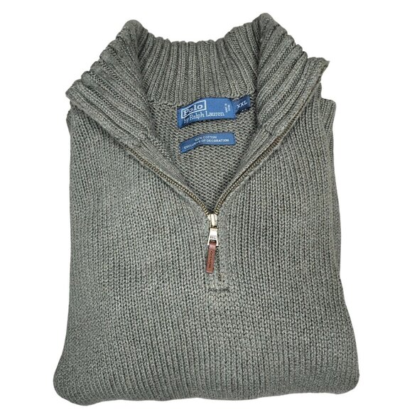 Polo Ralph Lauren Mens XXL Green 1/4 Zip Pullover Sweater 100% Cotton Knit - Picture 1 of 7